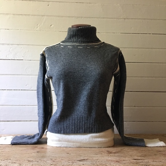 NWOT New Stella Forest Sashiko Stitched Lambswool Blend Turtleneck Sweater - Picture 5 of 8